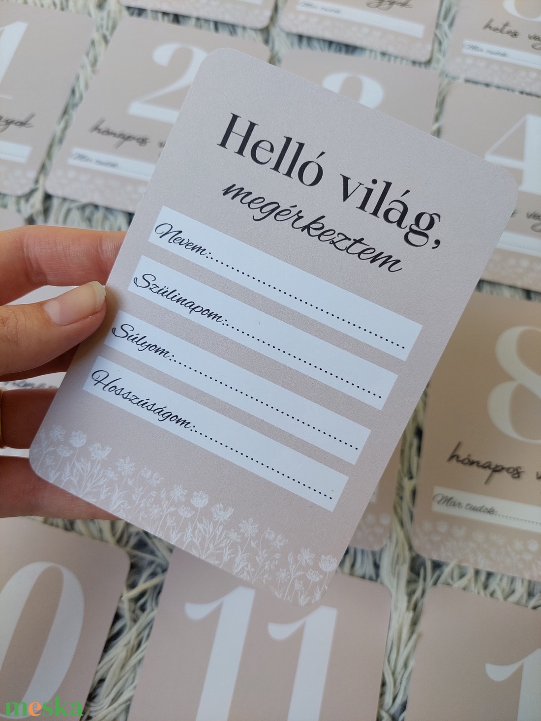 16db Baba mérföldkő kártya, babakártya ajándék kártyatartóval - baba - mama - babaszoba dekoráció - babaszoba kép - Meska.hu