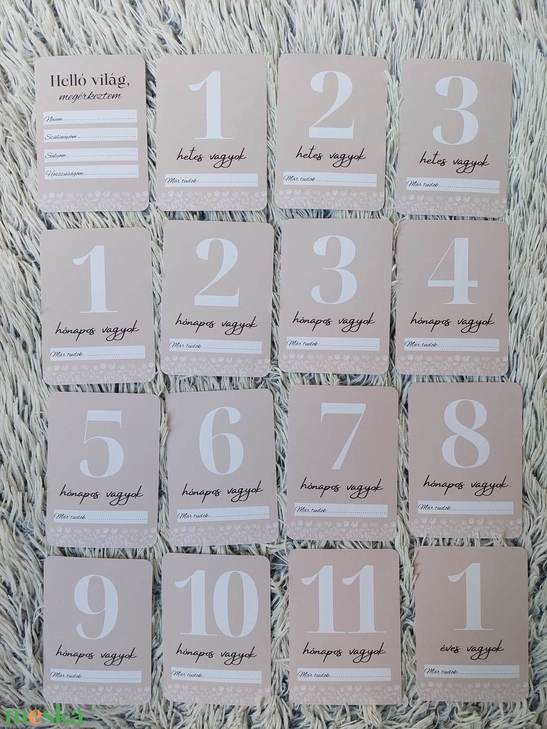 16db Baba mérföldkő kártya, babakártya ajándék kártyatartóval - baba - mama - babaszoba dekoráció - babaszoba kép - Meska.hu