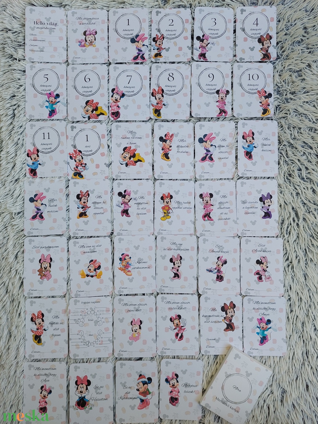 28db Babakártya, Baba mérföldkő kártya, Minnie egeres - otthon & életmód - babaszoba, gyerekszoba - babaszoba kép - Meska.hu