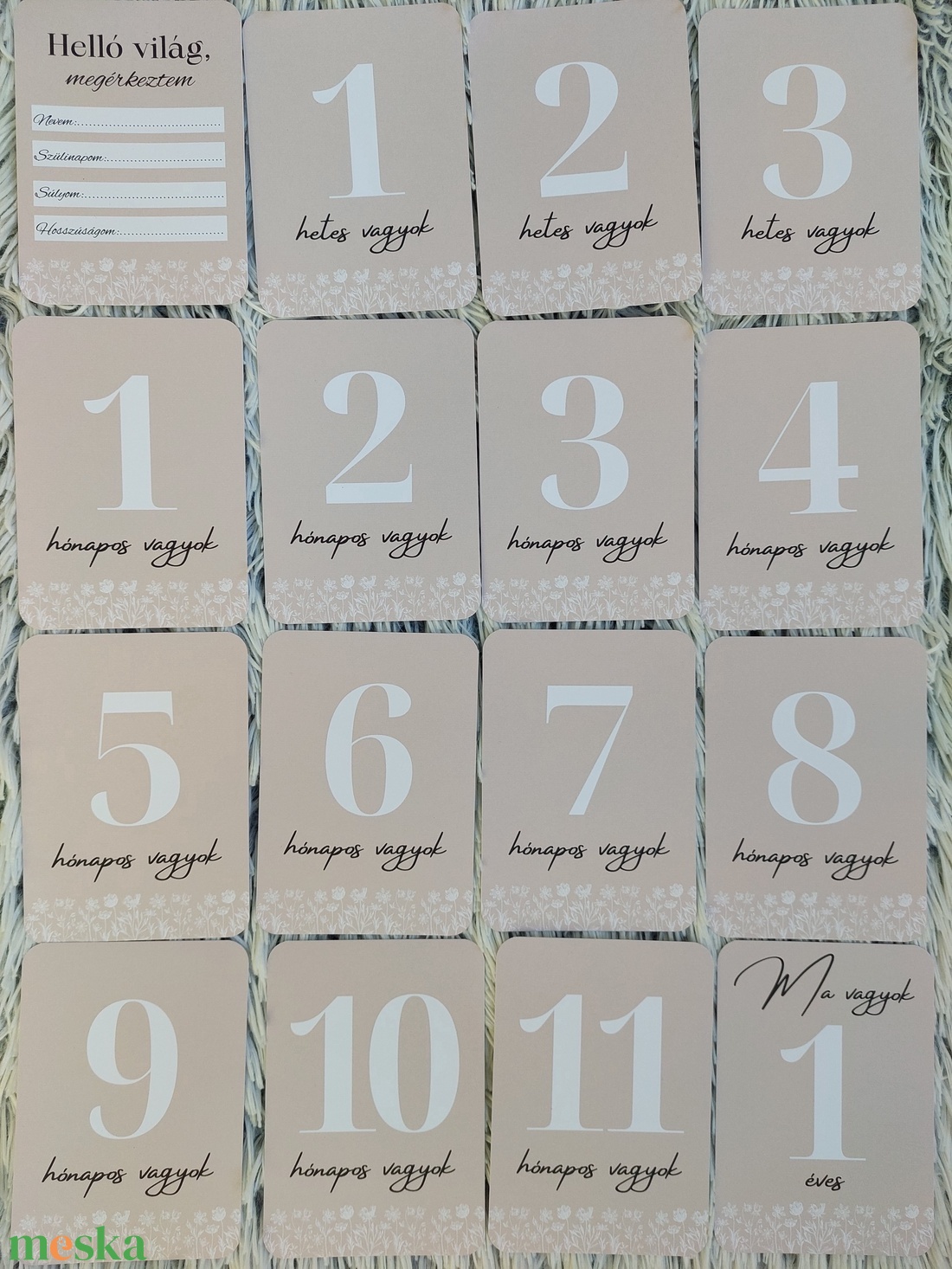 Baba mérföldkő kártya, babakártya 16db - otthon & életmód - babaszoba, gyerekszoba - babaszoba kép - Meska.hu