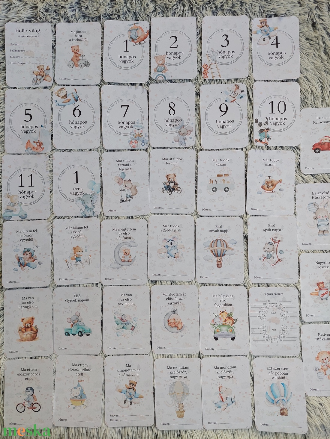 44db Baba mérföldkő kártya, babakártya - otthon & életmód - babaszoba, gyerekszoba - babaszoba kép - Meska.hu