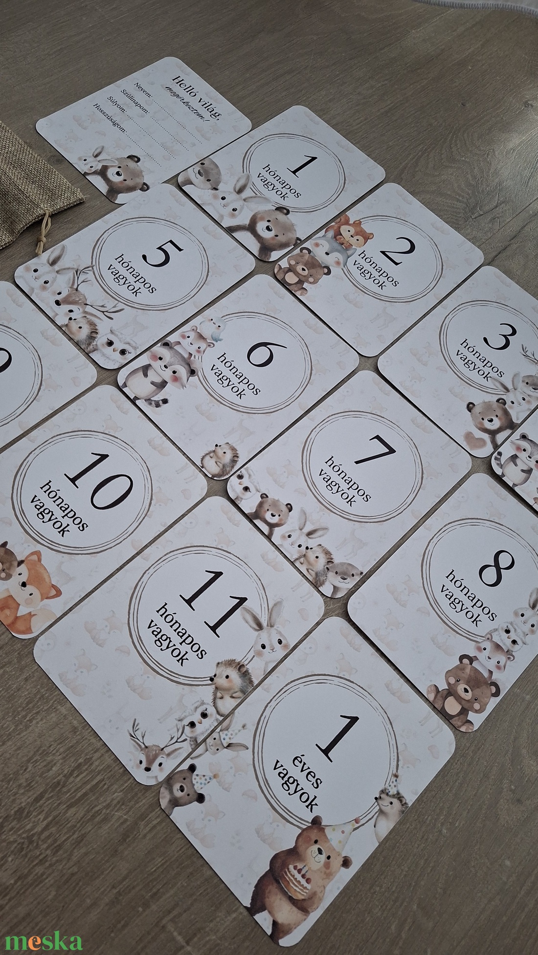 13db-os Baba mérföldkő kártya, babakártya kártyatartóval - baba - mama - babafotózás - baba mérföldkő kártyák - Meska.hu