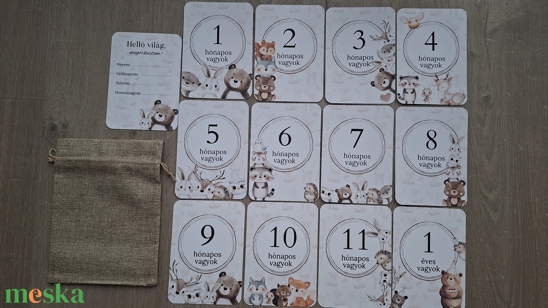 13db-os Baba mérföldkő kártya, babakártya kártyatartóval - baba - mama - babafotózás - baba mérföldkő kártyák - Meska.hu