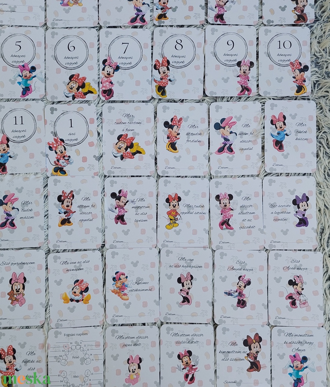 40db Babakártya, Baba mérföldkő kártya, Minnie egeres - baba - mama - babafotózás - baba mérföldkő kártyák - Meska.hu
