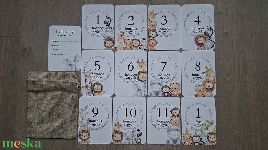 13db-os Baba mérföldkő kártya, babakártya kártyatartóval - baba - mama - babafotózás - baba mérföldkő kártyák - Meska.hu