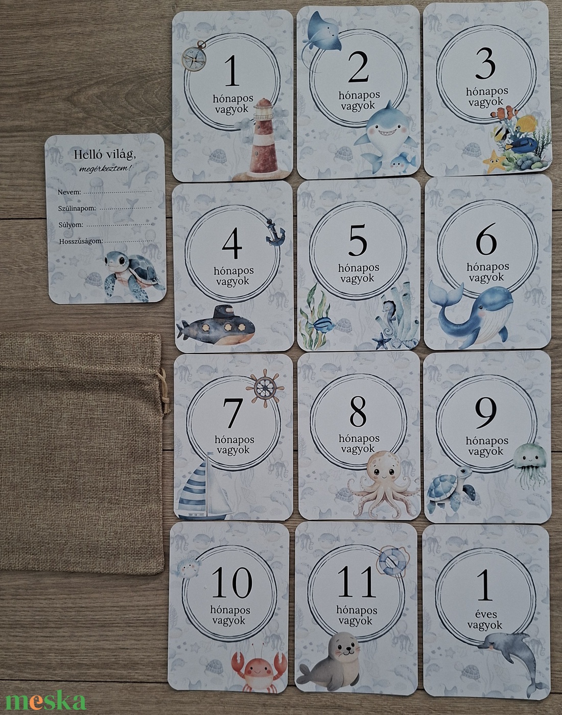 13db-os Baba mérföldkő kártya, babakártya kártyatartóval - baba - mama - babafotózás - baba mérföldkő kártyák - Meska.hu