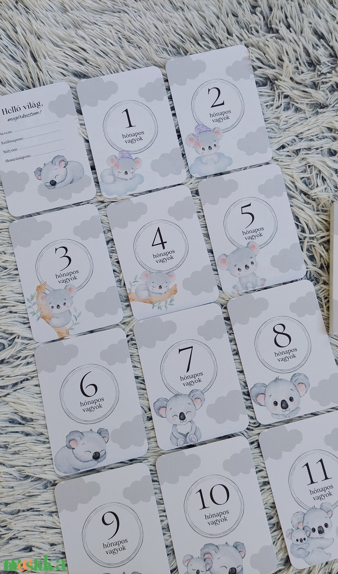 13db-os Baba mérföldkő kártya, babakártya kártyatartóval - baba - mama - babafotózás - baba mérföldkő kártyák - Meska.hu