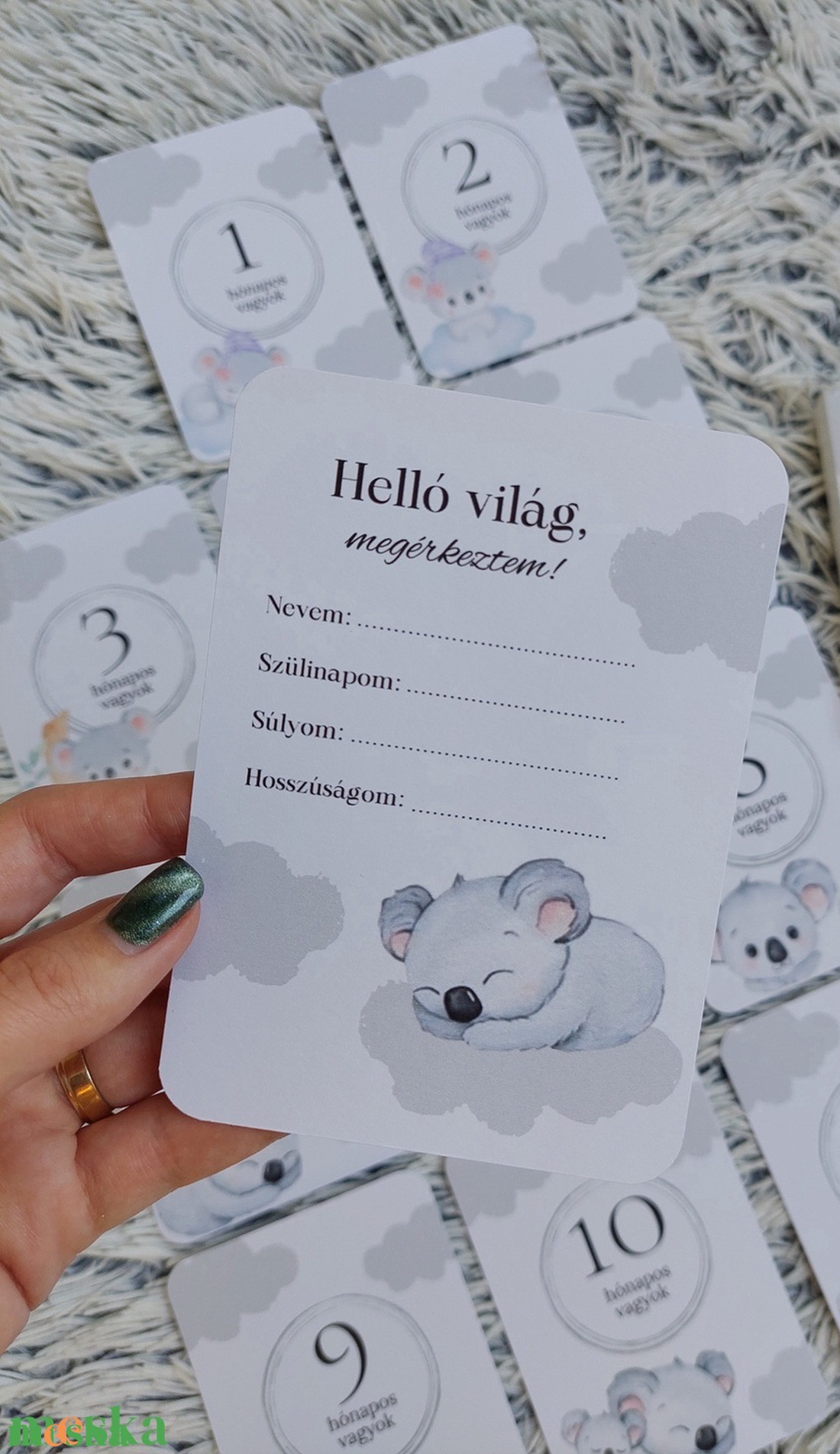 13db-os Baba mérföldkő kártya, babakártya kártyatartóval - baba - mama - babafotózás - baba mérföldkő kártyák - Meska.hu