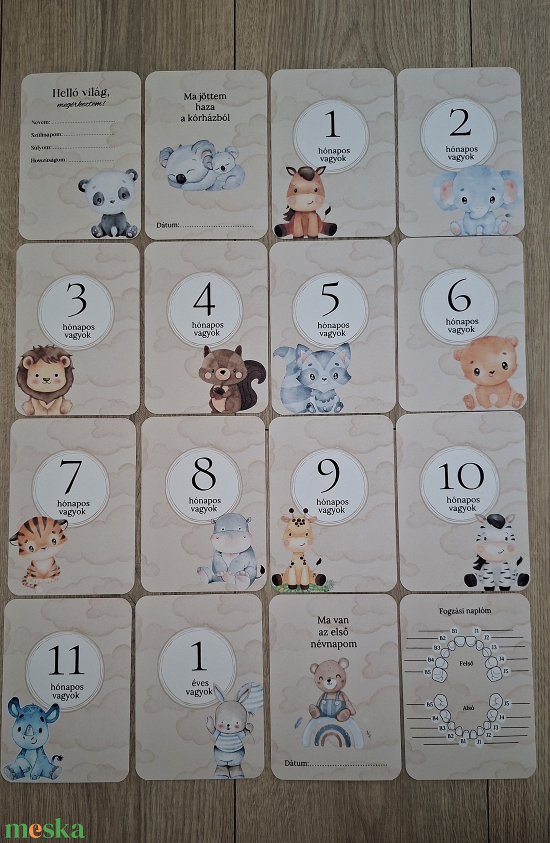 16db-os Baba mérföldkő kártya, babakártya kártyatartó szütyővel - baba - mama - babafotózás - baba mérföldkő kártyák - Meska.hu