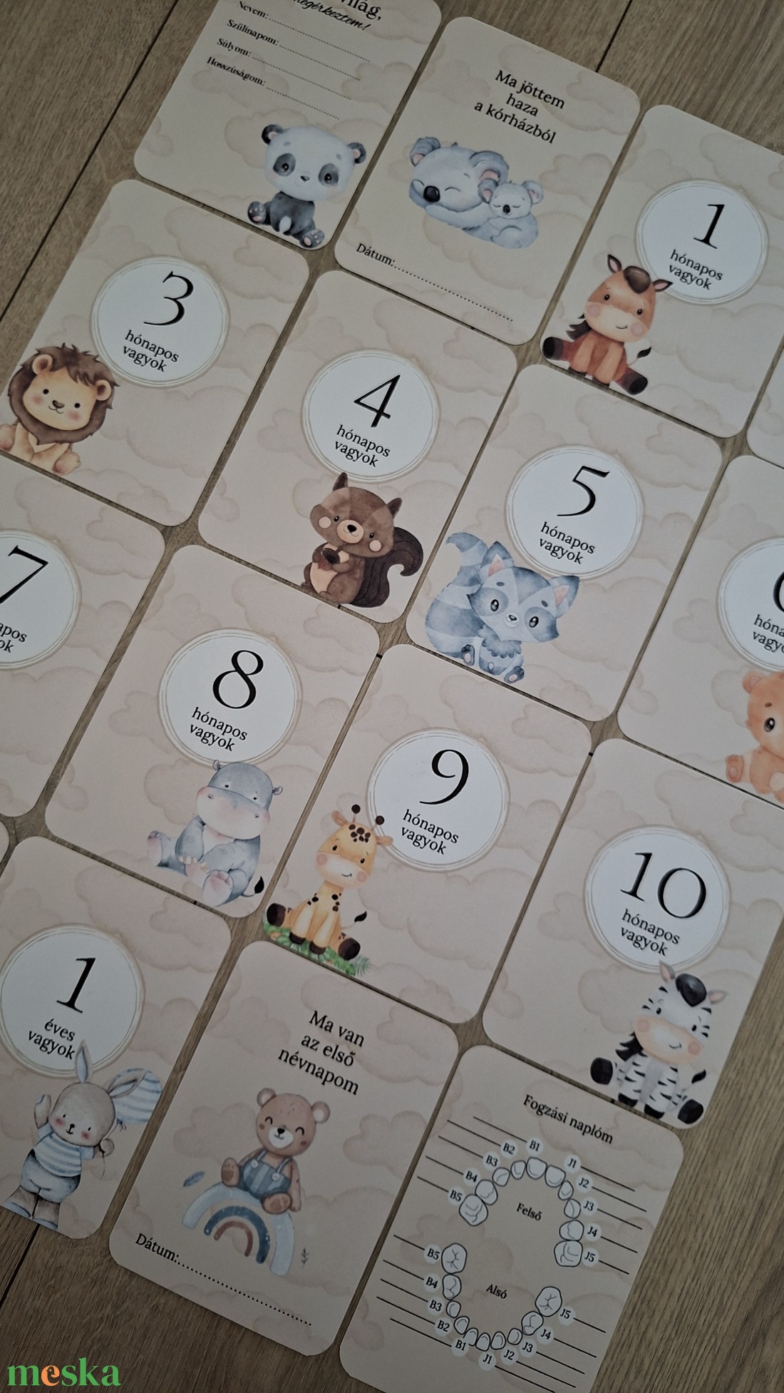 16db-os Baba mérföldkő kártya, babakártya kártyatartó szütyővel - baba - mama - babafotózás - baba mérföldkő kártyák - Meska.hu