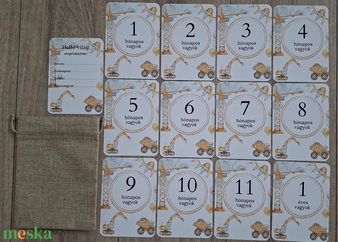 13db-os Baba mérföldkő kártya, babakártya kártyatartóval - baba - mama - babafotózás - baba mérföldkő kártyák - Meska.hu