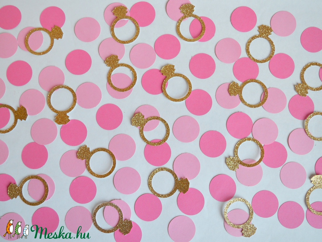 Konfetti esküvő dekoráció asztalidísz arany gyűrű kör rózsaszín - esküvő - dekoráció - asztaldísz - Meska.hu