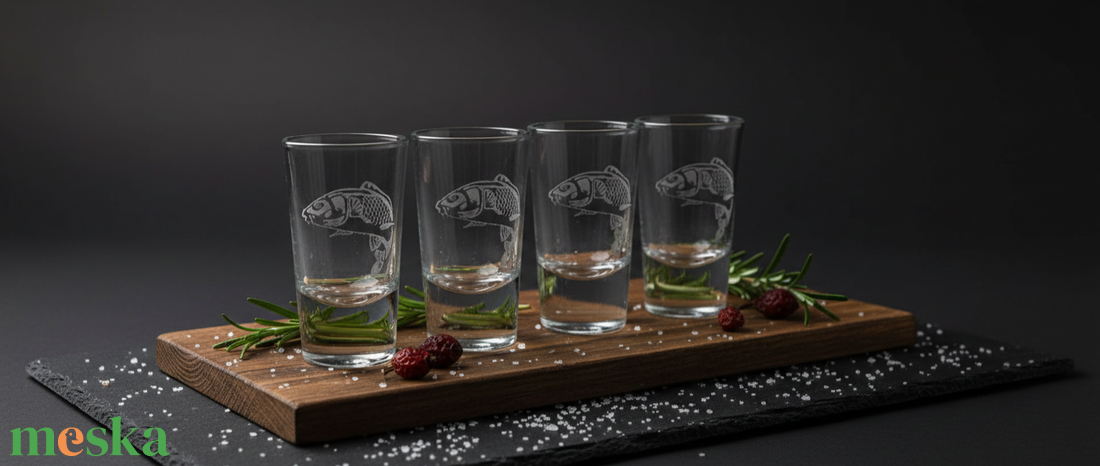 Halas gravírozott felespohár - otthon & életmód - konyhafelszerelés, tálalás - tálalás - pálinkás poharak, szettek - Meska.hu