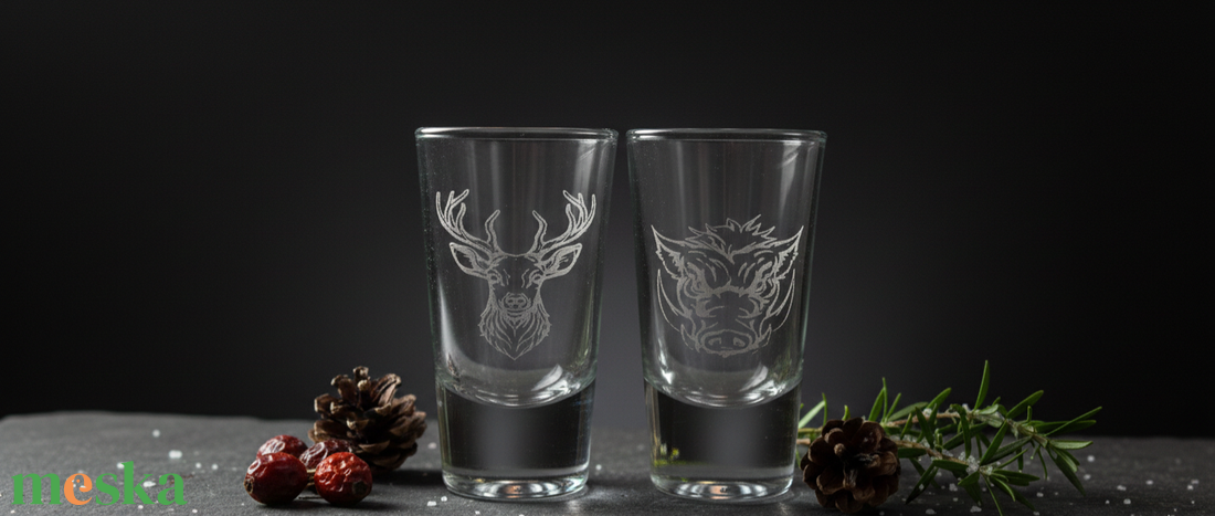 Vaddisznós gravírozott felespohár - otthon & életmód - konyhafelszerelés, tálalás - tálalás - pálinkás poharak, szettek - Meska.hu