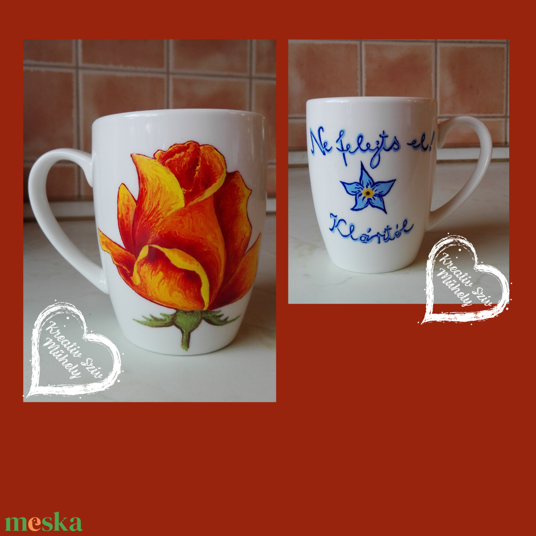 Rózsás festett bögre:)Születésnap/ballagás/évzáró/óvoda/iskola/bölcsöde/köszönőajándék - otthon & életmód - papír, írószer - ajándékozás kellékei - ajándékkísérő - Meska.hu