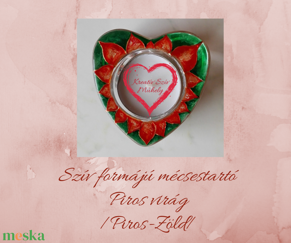 Mécsestartó- szív forma-üvegfestett-teamécses/valentinnap/esküvő/születésnap/ballagás/óvoda/iskola/bölcsőde/évzáró/ - otthon & életmód - gyertya, illat, aroma - mécses és mécsestartó - Meska.hu