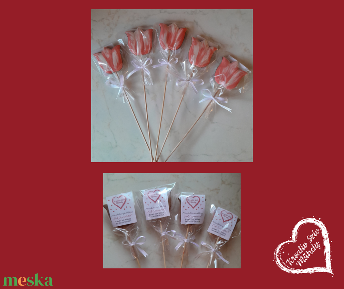 Pálcás Mézeskalács - Rózsaszín tulipán formák/ballagás/óvoda/iskola/bölcsőde/évzáró,esküvő köszönöajándék - esküvő - emlék & ajándék - köszönőajándék - Meska.hu