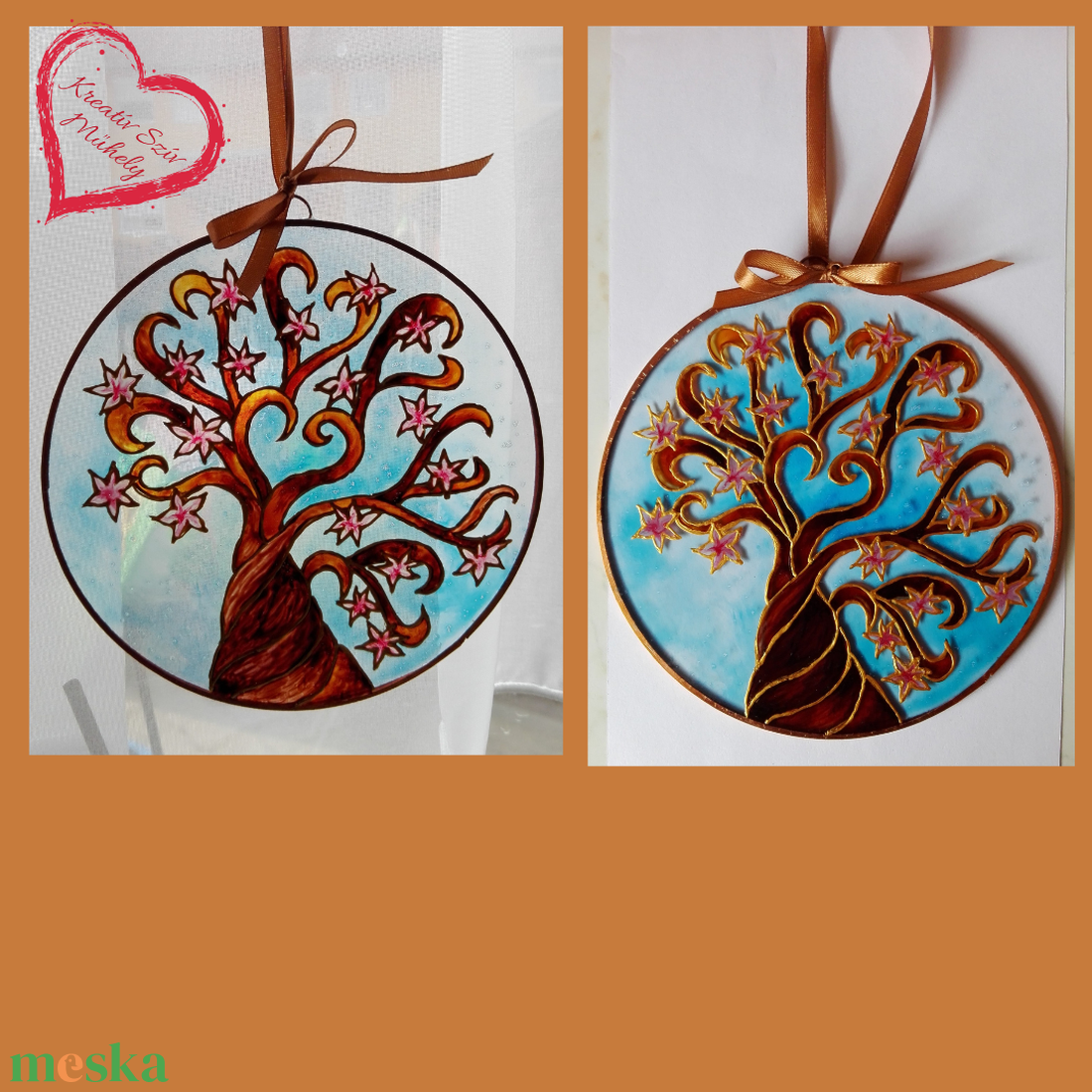 ÉLETFA-tavasz/Mini üvegkép/15 cm - művészet - festmény - üvegfestmény - Meska.hu