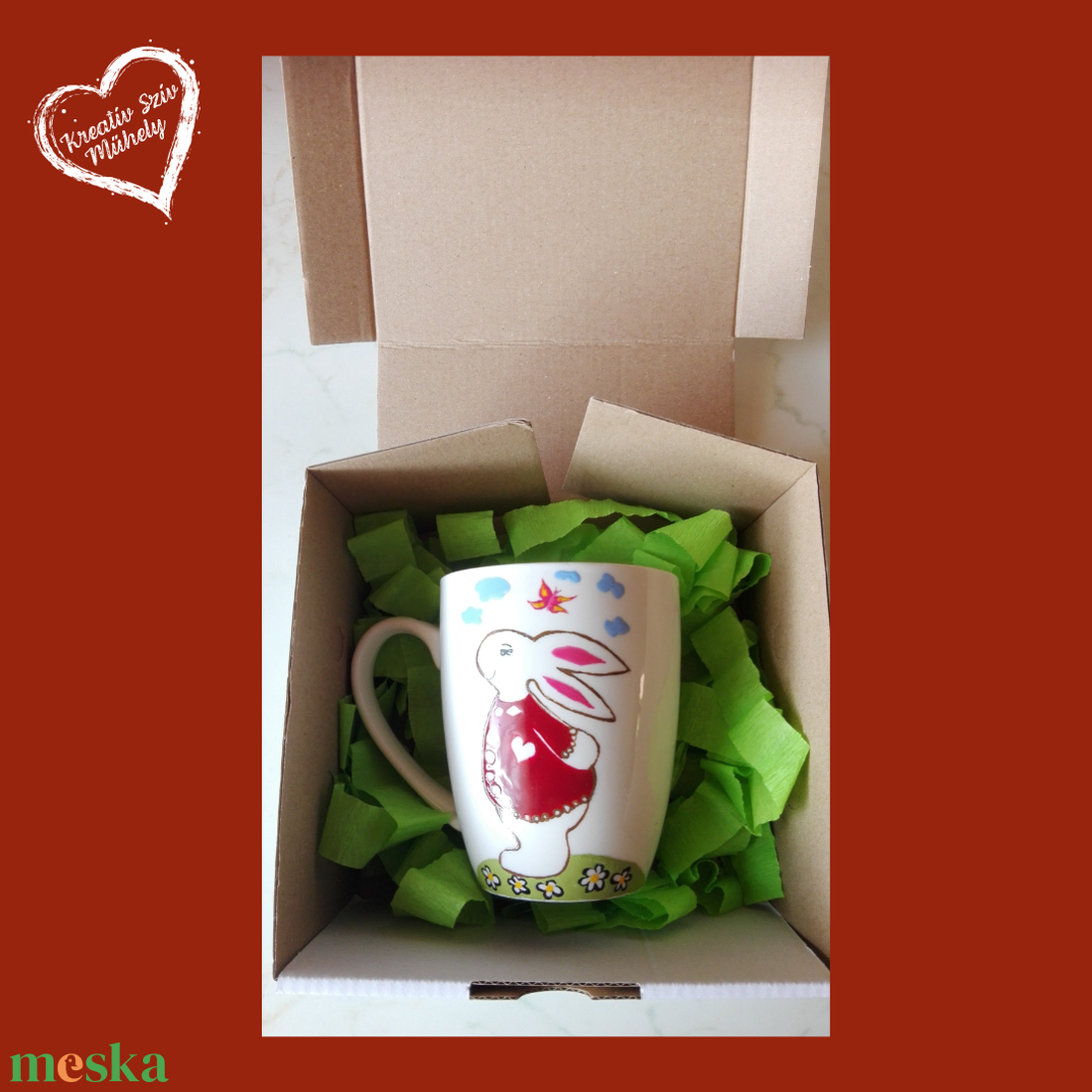 Nyuszis festett bögre:)Születésnap/húsvét/gyereknap - otthon & életmód - papír, írószer - ajándékozás kellékei - ajándékkísérő - Meska.hu