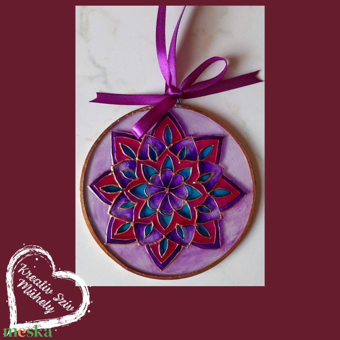 Lilás virág-/Mini üvegkép/10 cm - művészet - festmény - üvegfestmény - Meska.hu