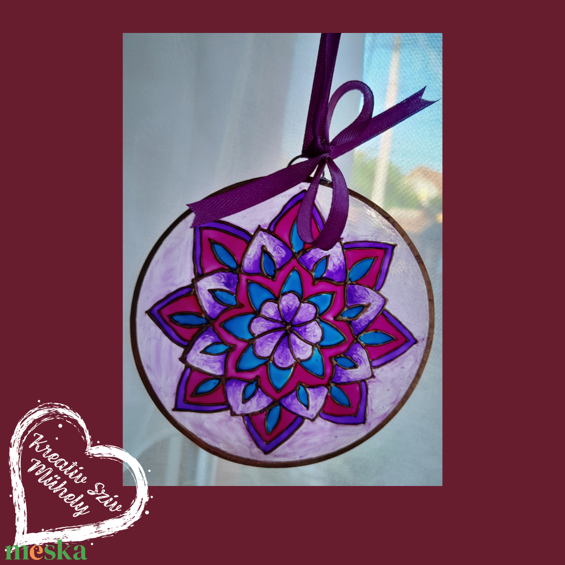 Lilás virág-/Mini üvegkép/10 cm - művészet - festmény - üvegfestmény - Meska.hu