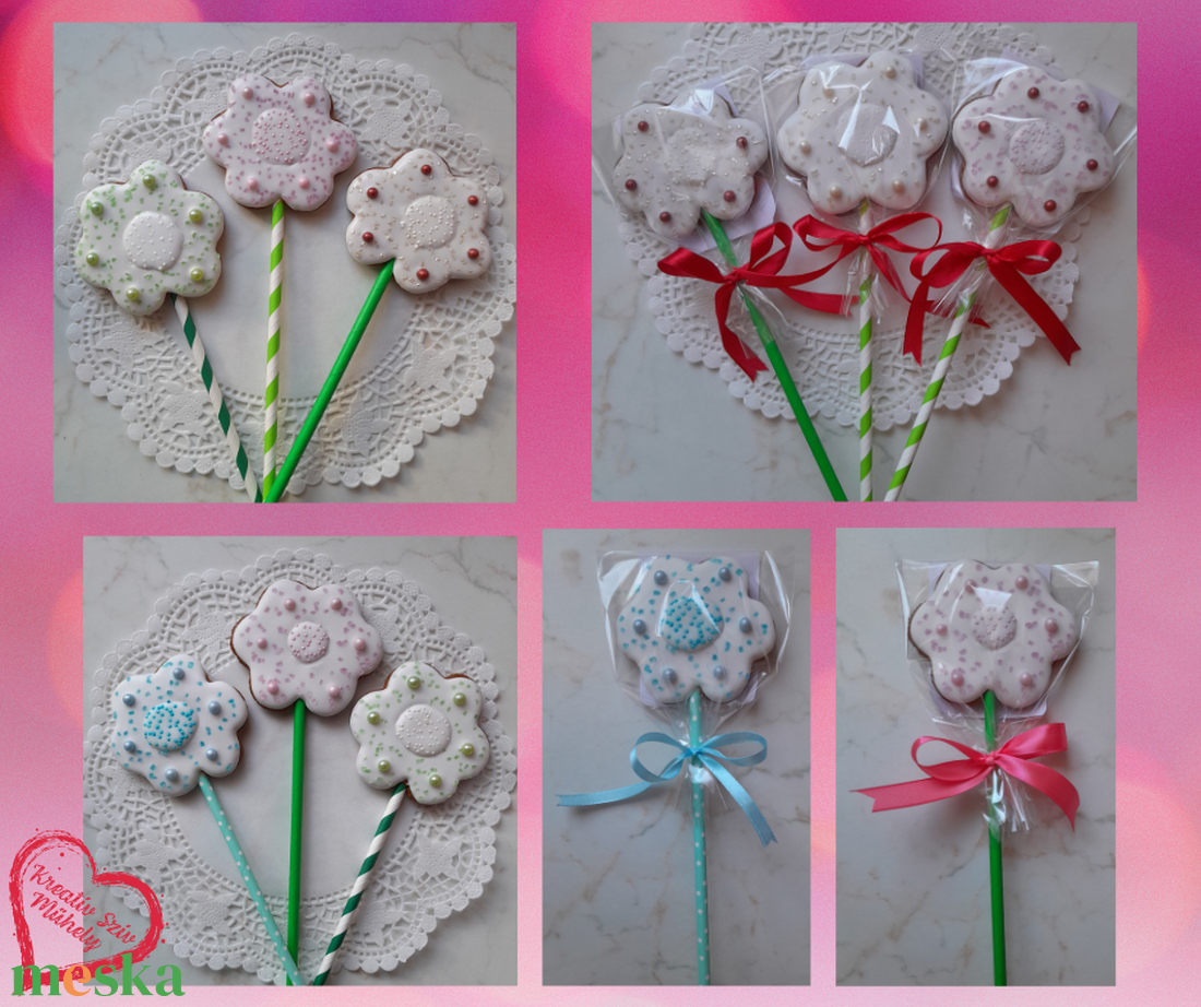 Pálcás Mézeskalács - Virág formák/ajándék-több variáció - esküvő - emlék & ajándék - köszönőajándék - Meska.hu