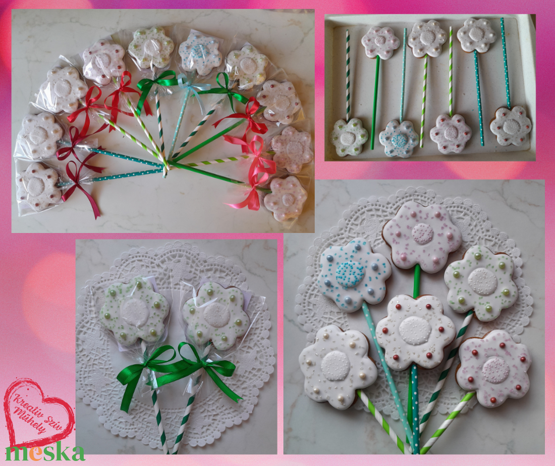 Pálcás Mézeskalács - Virág formák/ajándék-több variáció - esküvő - emlék & ajándék - köszönőajándék - Meska.hu