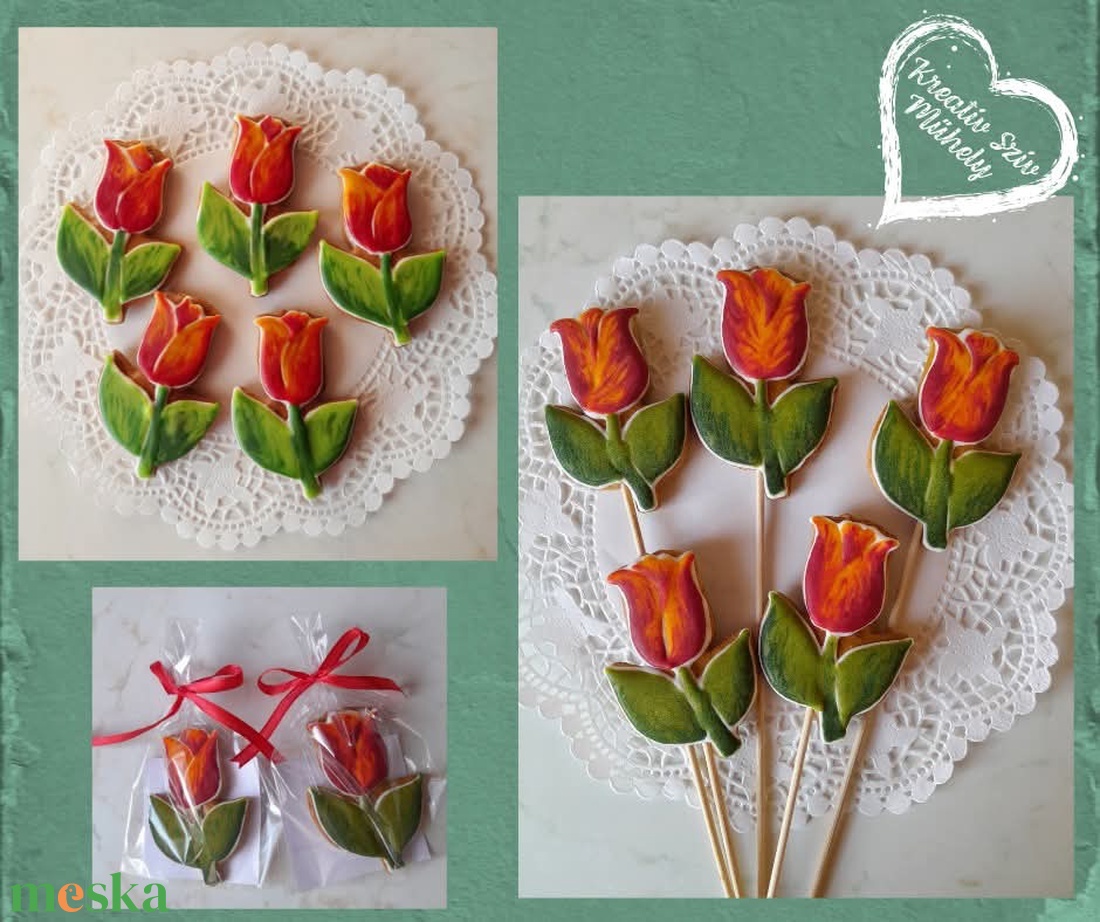 Pálcás Mézeskalács - Tulipán virág forma/köszönőajándék/esküvő/ballagás/óvoda/iskola/bölcsőde  - esküvő - emlék & ajándék - köszönőajándék - Meska.hu