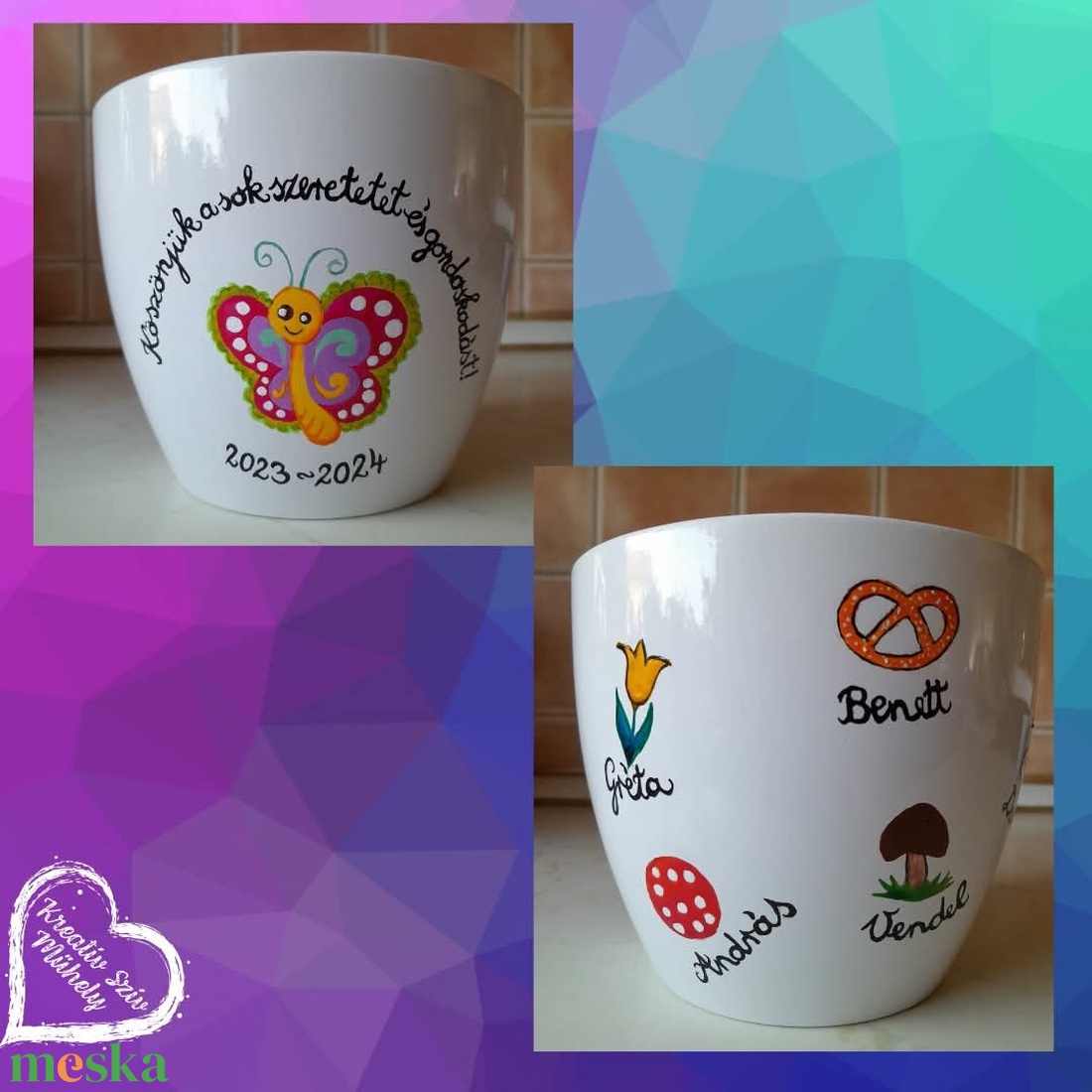 Festett kaspó/virágtartó-ballagási ajándék-ballagás óvoda/iskola/bölcsöde/évzáró/búcsúztató - otthon & életmód - dekoráció - virágdísz és tartó - cserép & kaspó - Meska.hu