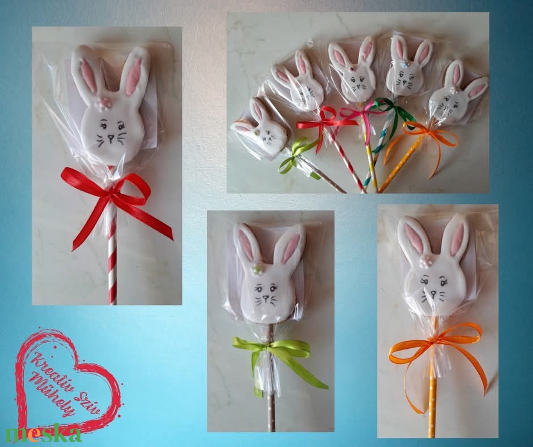 Pálcás Mézeskalács - nyuszifej forma/húsvét - élelmiszer - gourmet ajándékcsomag - Meska.hu