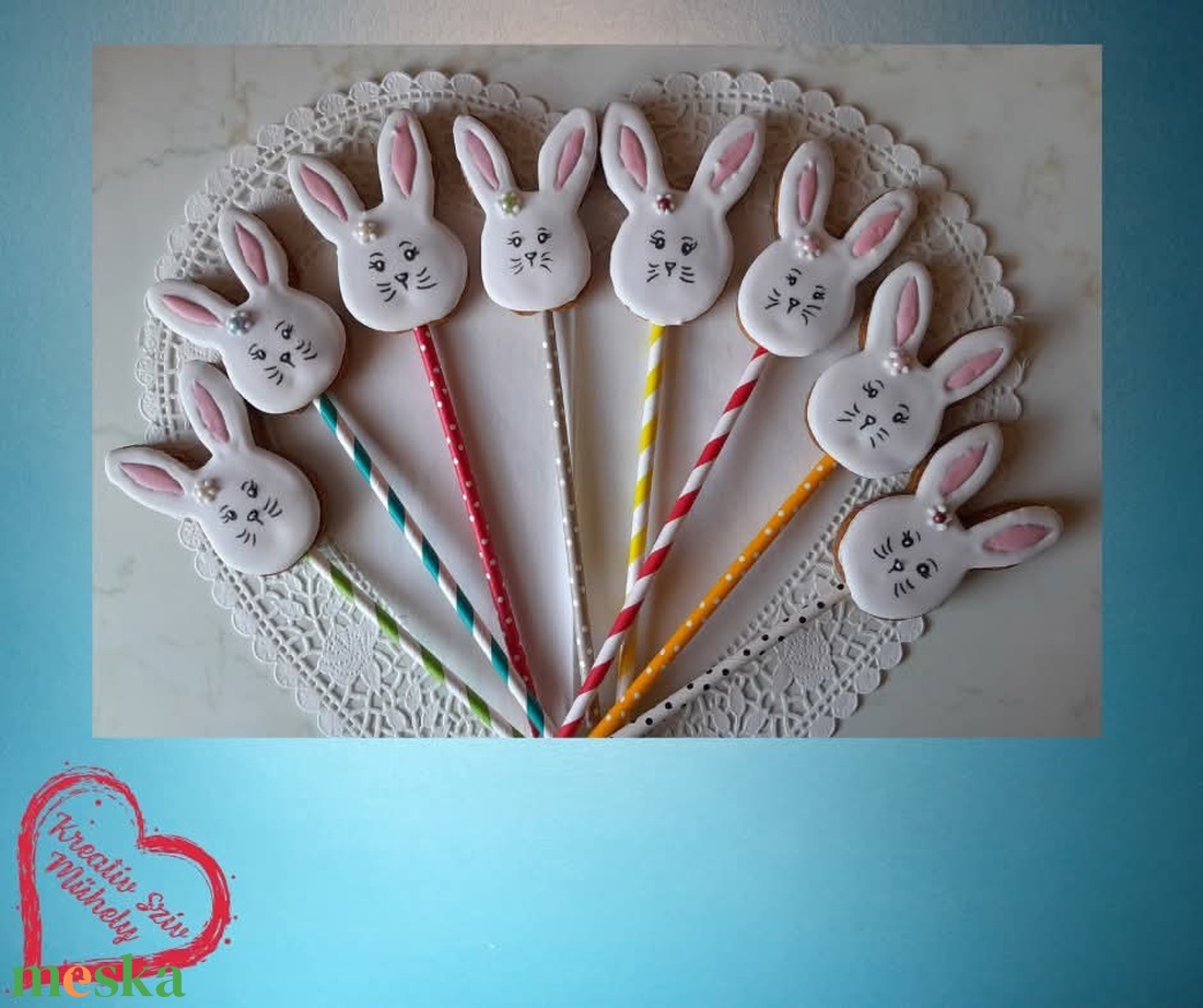 Pálcás Mézeskalács - nyuszifej forma/húsvét - élelmiszer - gourmet ajándékcsomag - Meska.hu