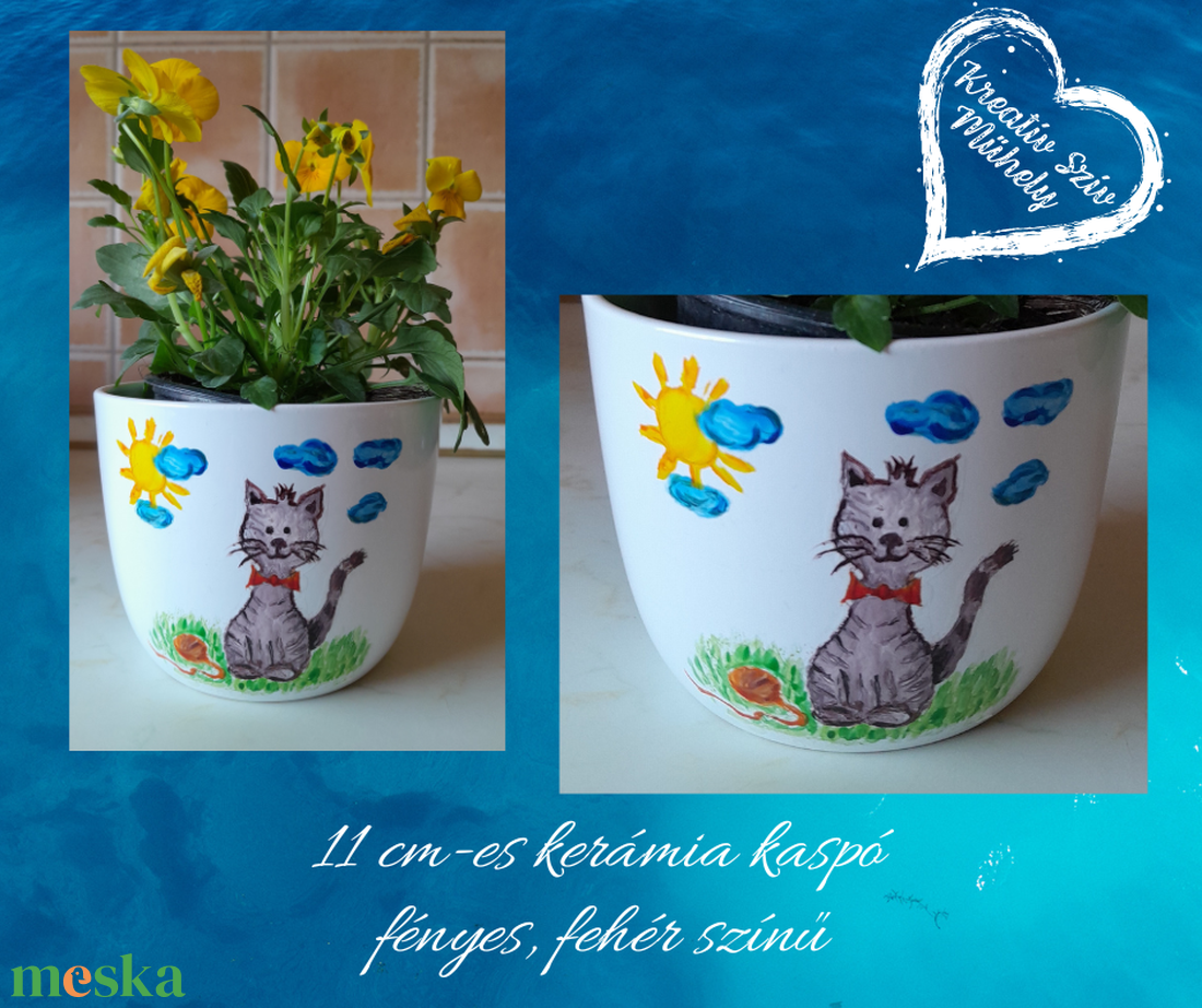 Kaspó macskás ábrázolással -ajándék - otthon & életmód - virágdekoráció - virágtartó - kaspó - Meska.hu