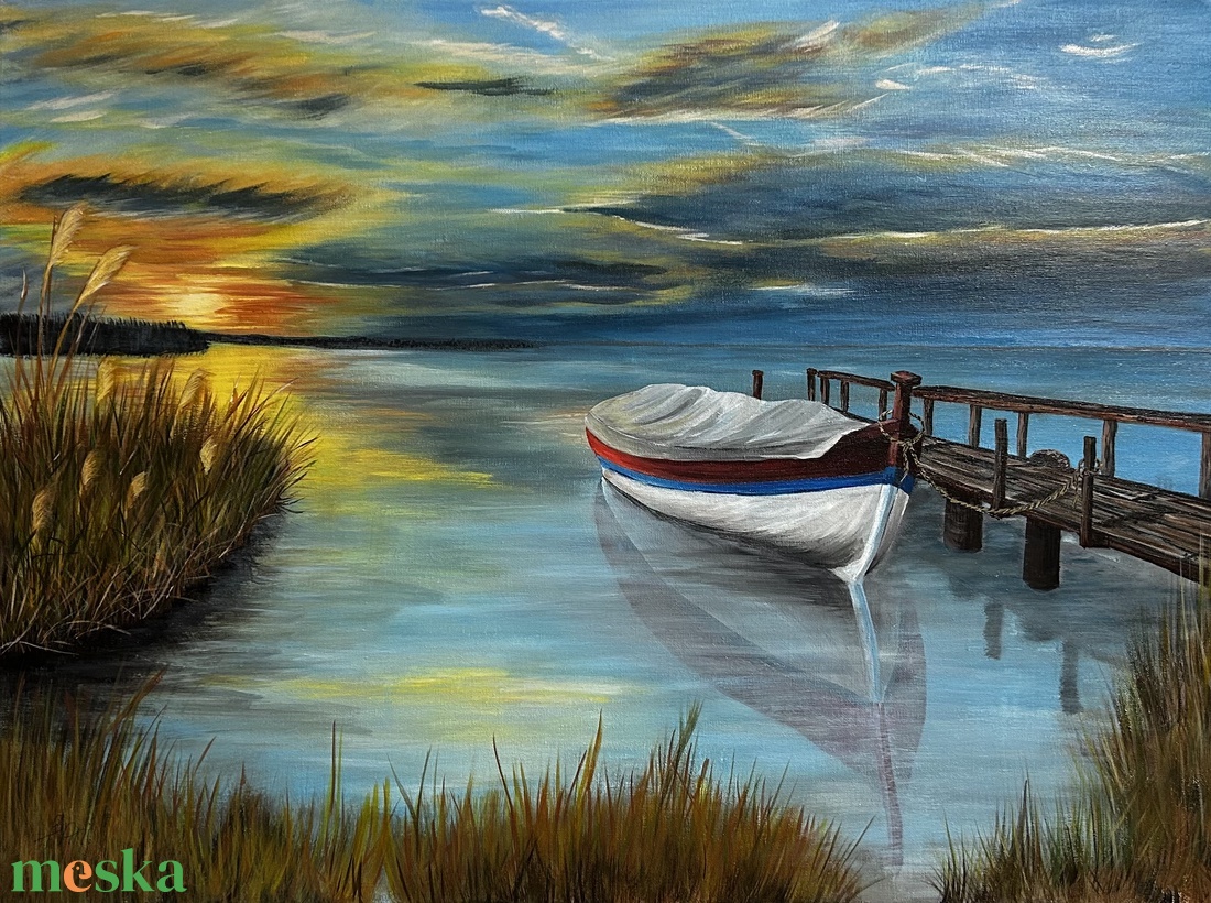 Csendes víz alkonyatkor - művészet - festmény - akril - Meska.hu