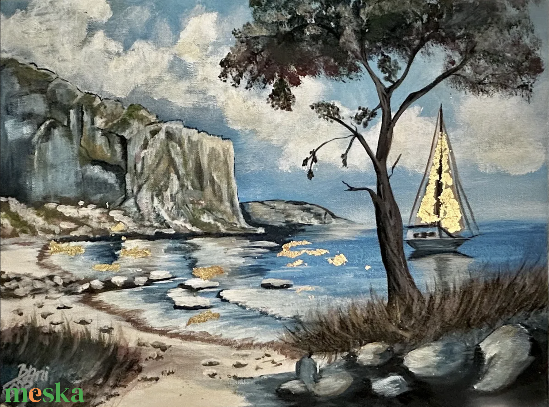 Kék öböl 40x30 cm-es akrilfestmény - művészet - festmény - akril - Meska.hu