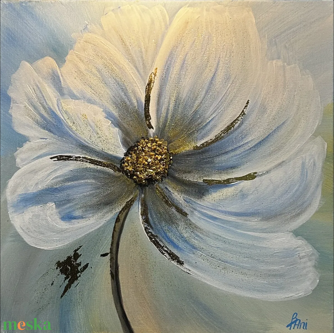 Golden petal glow - művészet - festmény - akril - Meska.hu