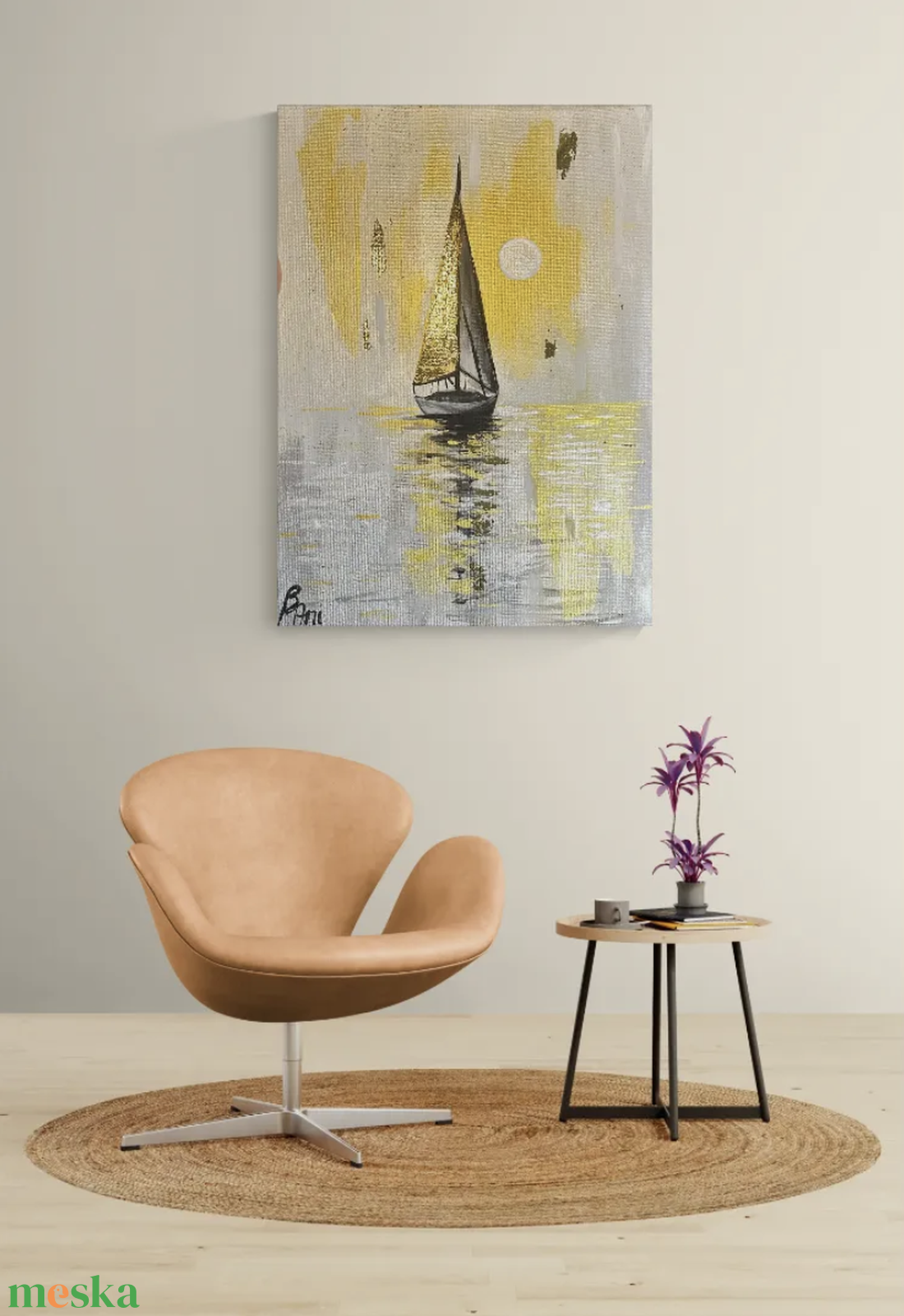 Golden Sailboat - művészet - festmény - akril - Meska.hu