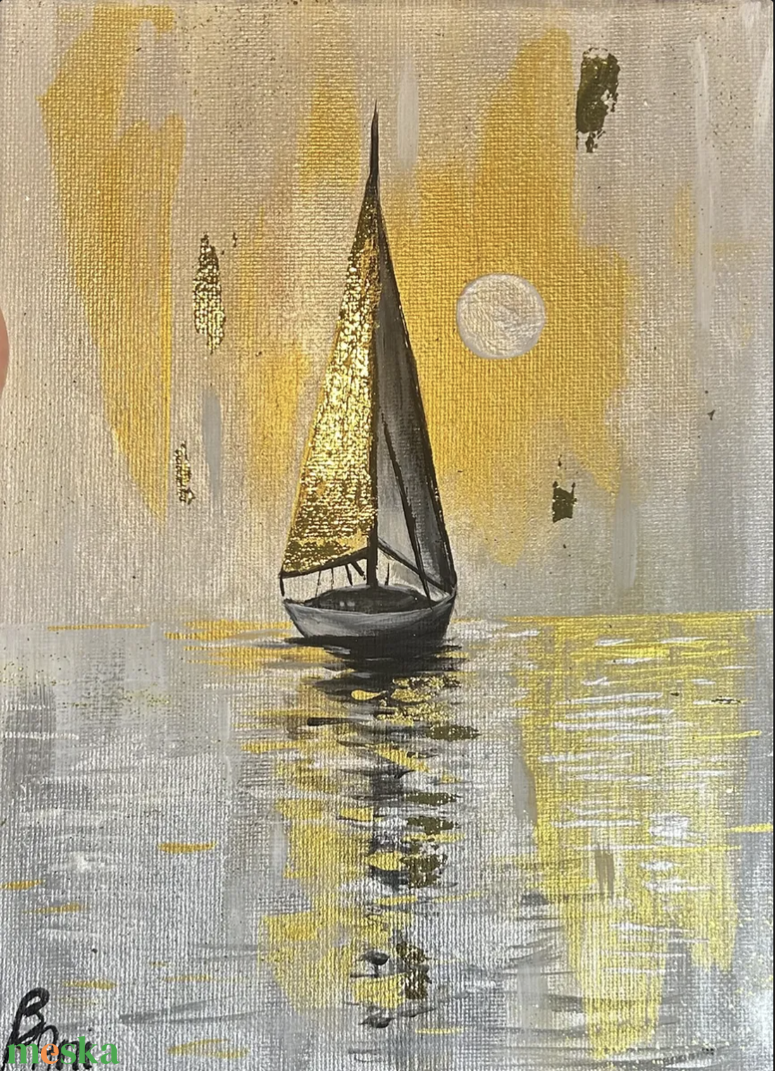Golden Sailboat - művészet - festmény - akril - Meska.hu