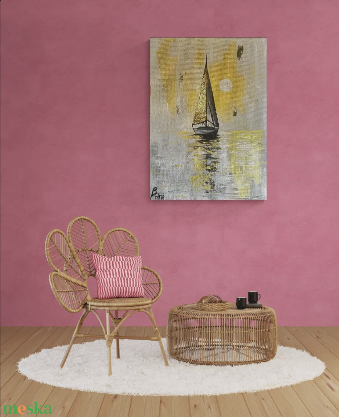 Golden Sailboat - művészet - festmény - akril - Meska.hu