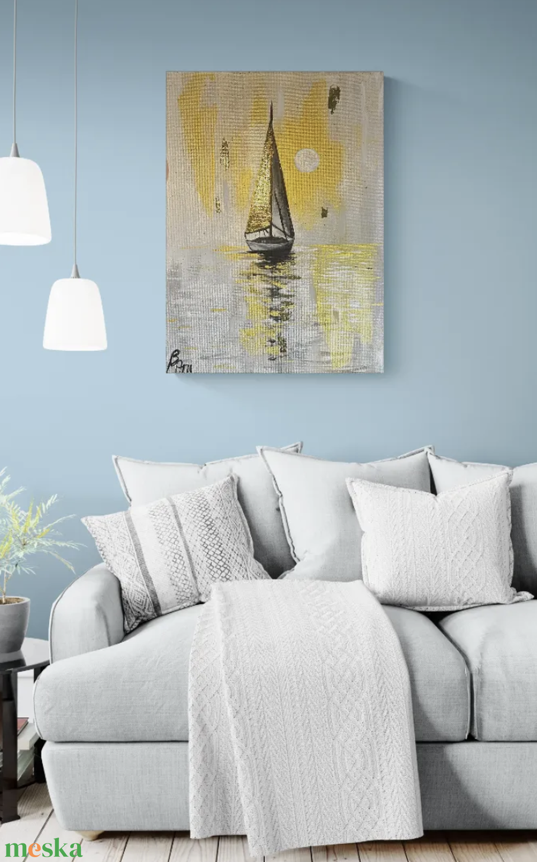 Golden Sailboat - művészet - festmény - akril - Meska.hu