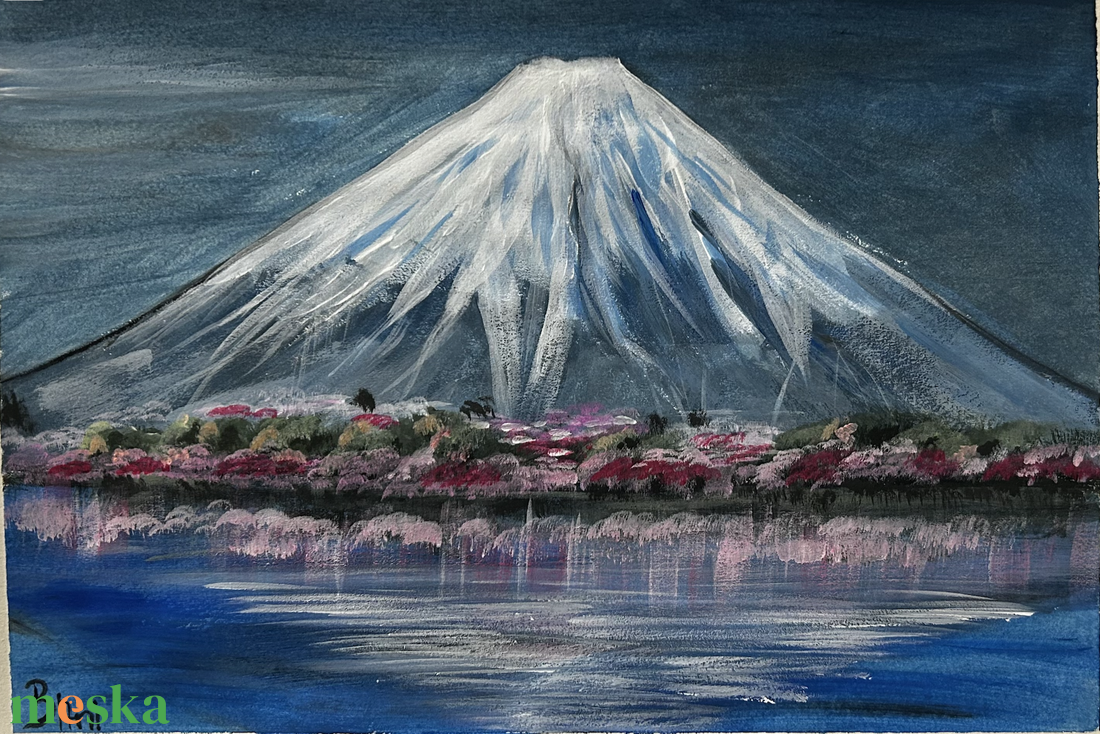 Fuji a cseresznyevirágzás idején - művészet - festmény - akril - Meska.hu