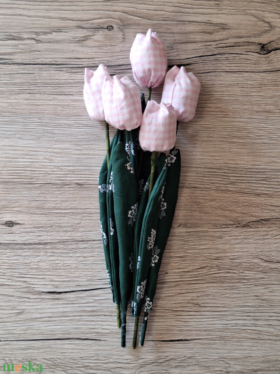 Rózsaszín kockás textil tulipán - otthon & életmód - virágdekoráció - virágok - szálas virág - Meska.hu