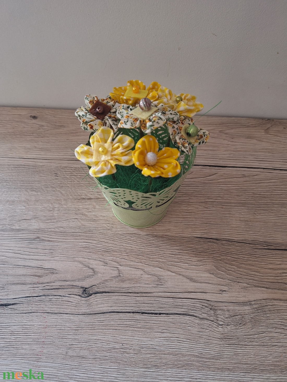 Textil virágok vödörben - otthon & életmód - dekoráció - asztal és polc dekoráció - dekorációs tál, tartó - Meska.hu