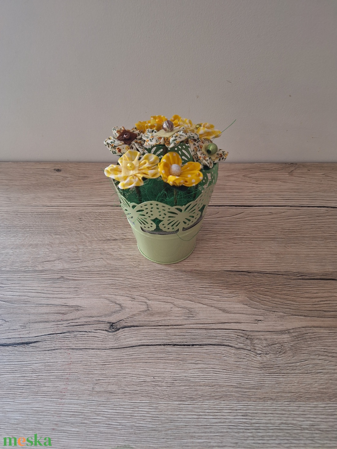 Textil virágok vödörben - otthon & életmód - dekoráció - asztal és polc dekoráció - dekorációs tál, tartó - Meska.hu