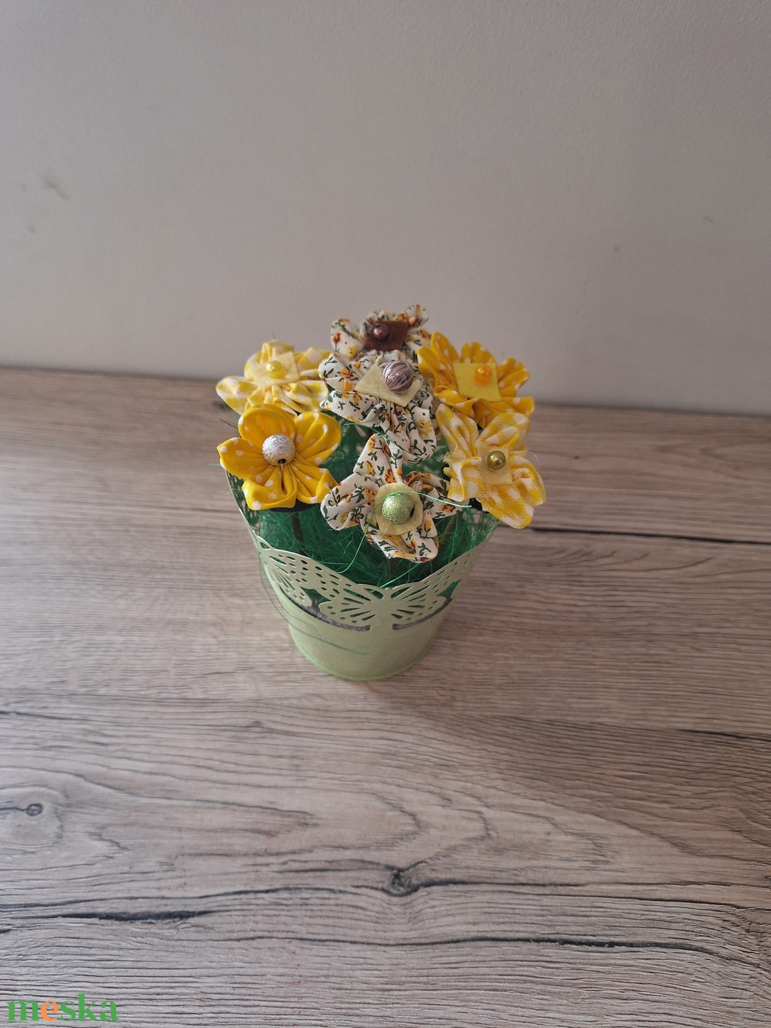 Textil virágok vödörben - otthon & életmód - dekoráció - asztal és polc dekoráció - dekorációs tál, tartó - Meska.hu