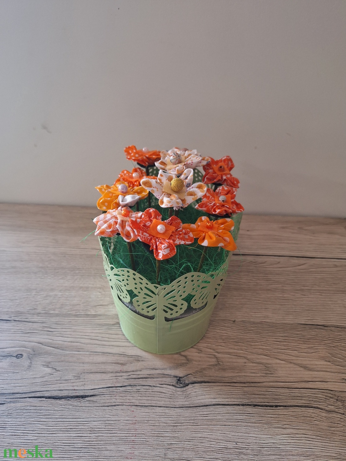 Textil virágok vödörben - otthon & életmód - dekoráció - asztal és polc dekoráció - dekorációs tál, tartó - Meska.hu