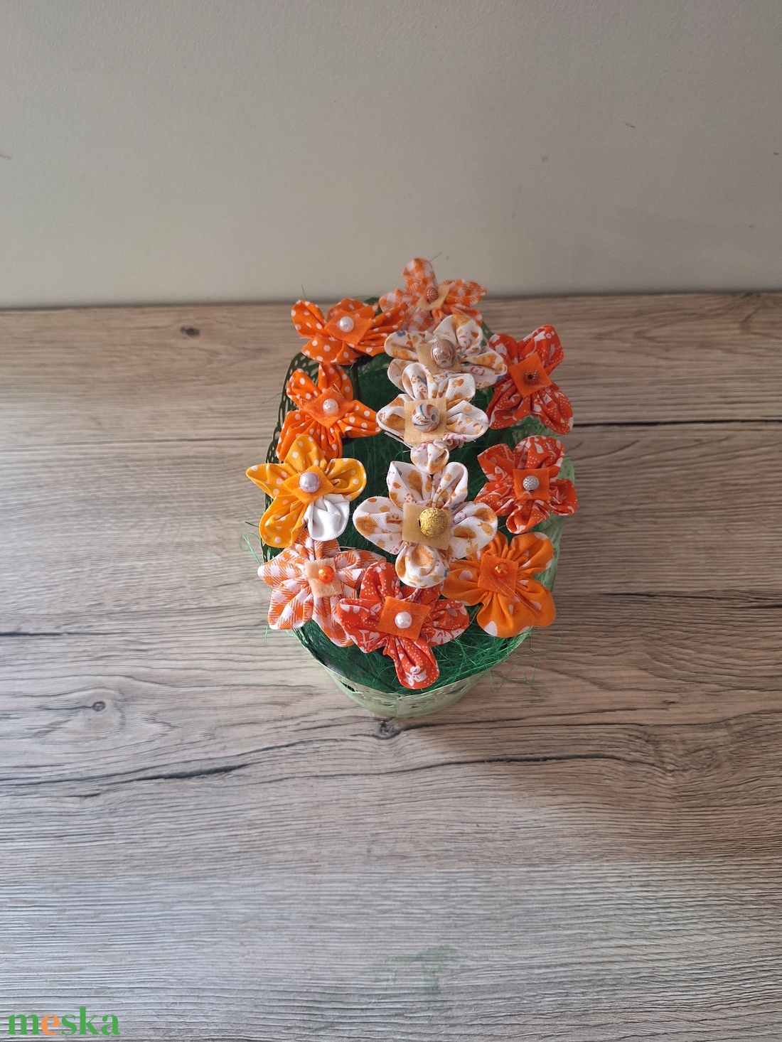 Textil virágok vödörben - otthon & életmód - dekoráció - asztal és polc dekoráció - dekorációs tál, tartó - Meska.hu