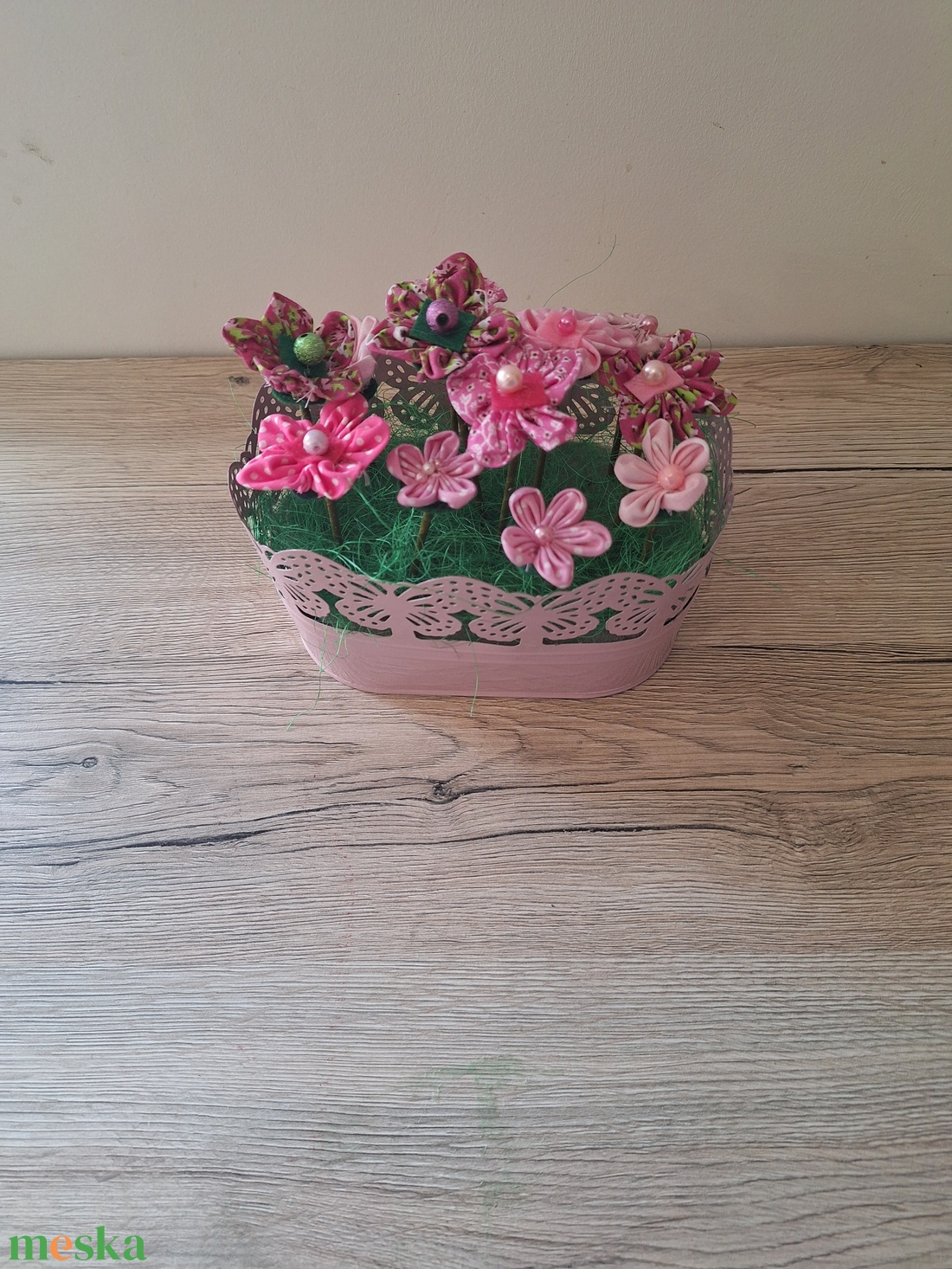 Textil virágok vödörben - otthon & életmód - dekoráció - asztal és polc dekoráció - dekorációs tál, tartó - Meska.hu