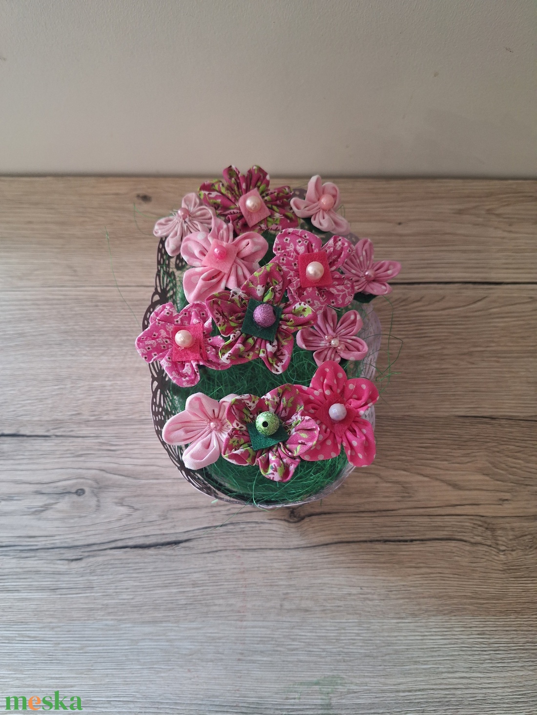 Textil virágok vödörben - otthon & életmód - dekoráció - asztal és polc dekoráció - dekorációs tál, tartó - Meska.hu