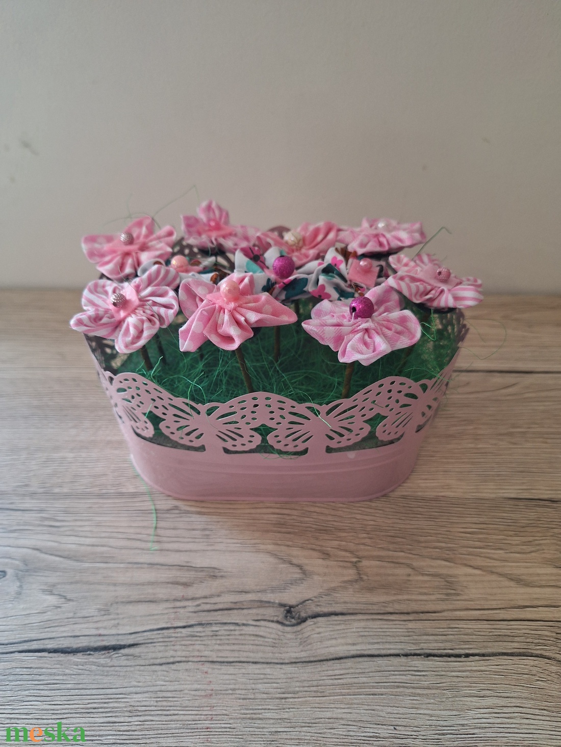 Textil virágok vödörben - otthon & életmód - dekoráció - asztal és polc dekoráció - dekorációs tál, tartó - Meska.hu