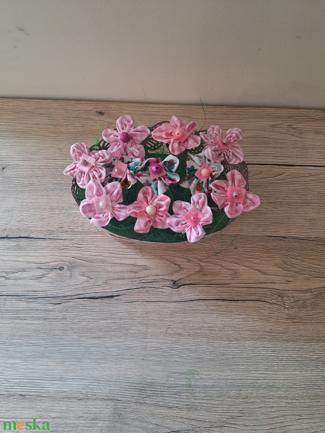 Textil virágok vödörben - otthon & életmód - dekoráció - asztal és polc dekoráció - dekorációs tál, tartó - Meska.hu